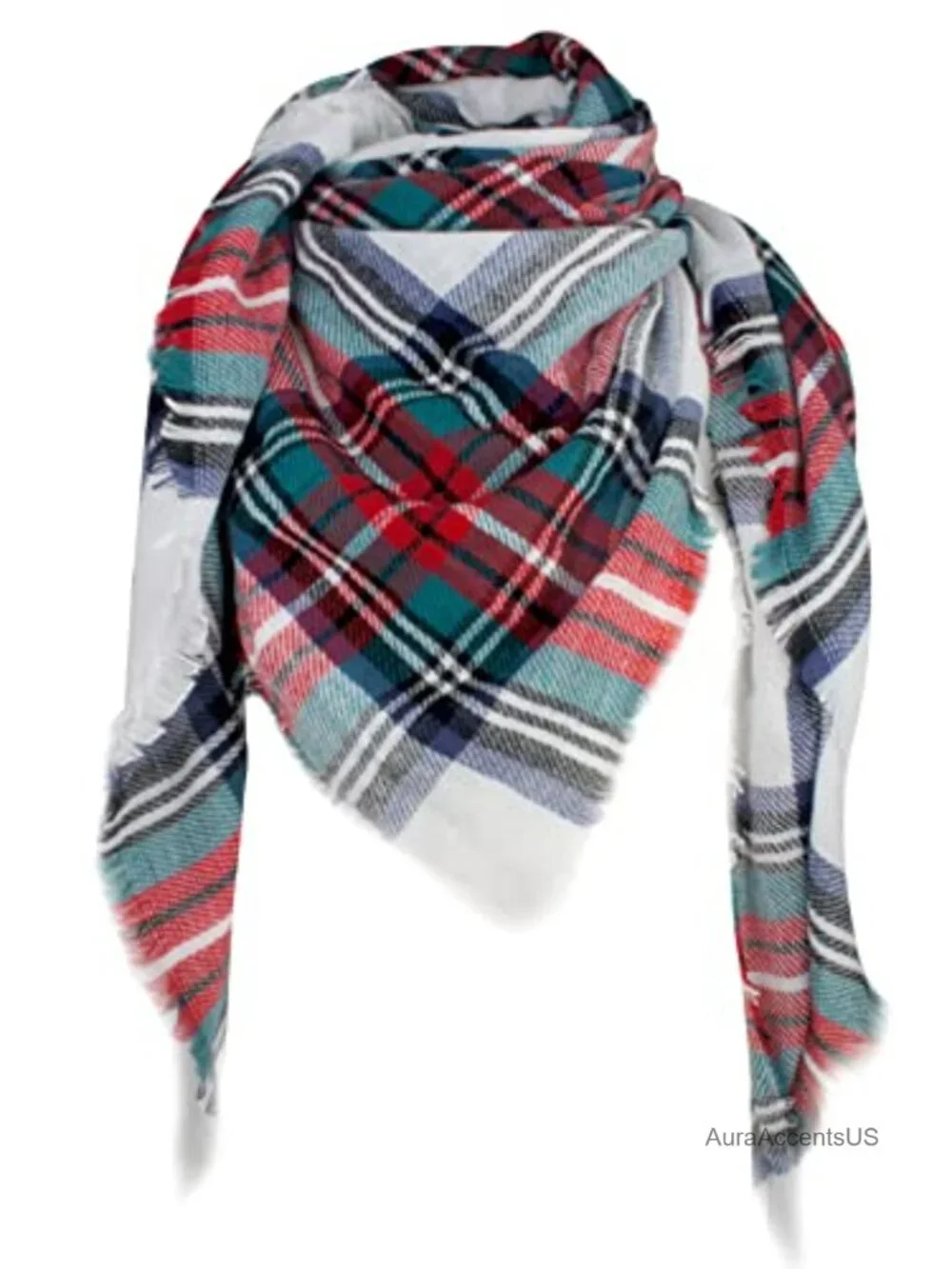 Plaid Triangle Scarf Women Cashmere-like Acrylic Shawl Wrap Winter